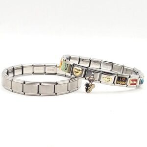 Zoppini Italian Charm Bracelet Set Stainless Steel Pearl 18K Gold Accents Disney